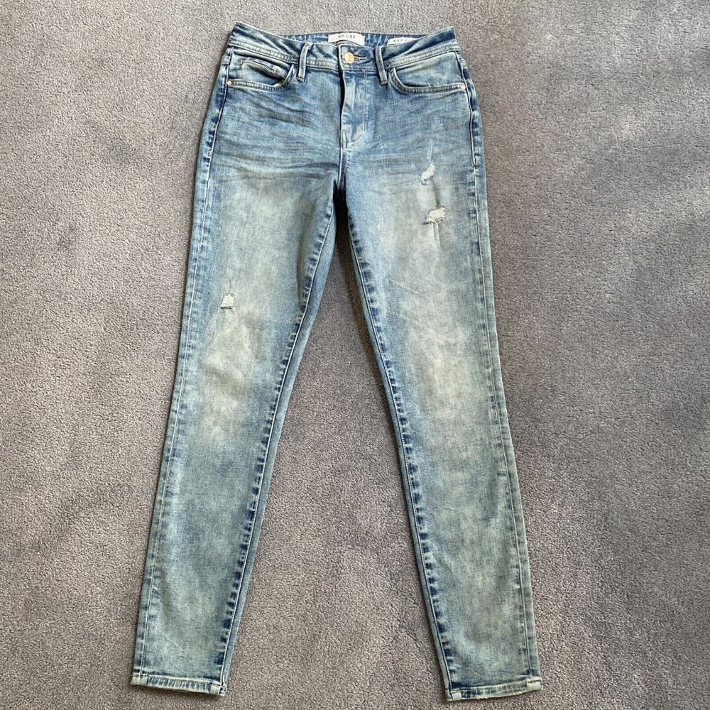 Guess Mid Rise Skinny Jeans Light Acid Style Wash Size 28